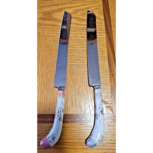 Vintage set of 2 Knives Porcelain Handles  Floraine made in Sheffield England